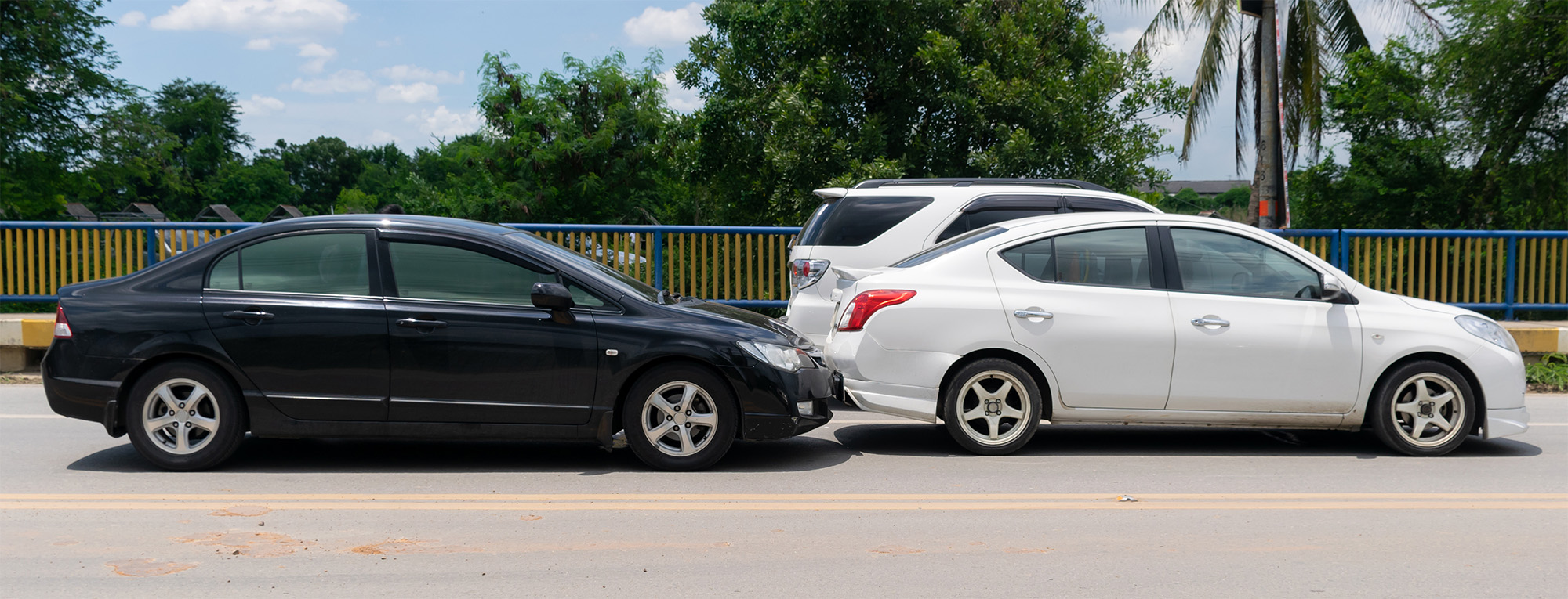 Car crash from car accident on the road in wait insurance