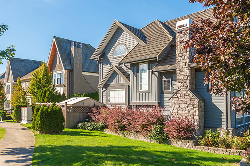 Houses in suburb at Summer in the north America. Luxury houses with nice landscape