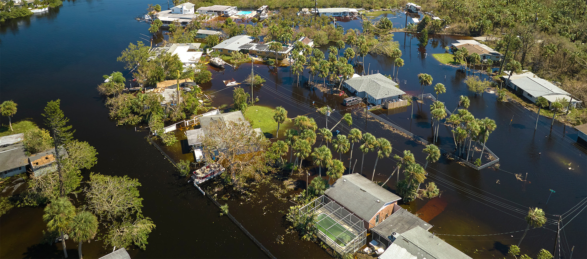 Hurricane Ian flooded houses in Florida residential area