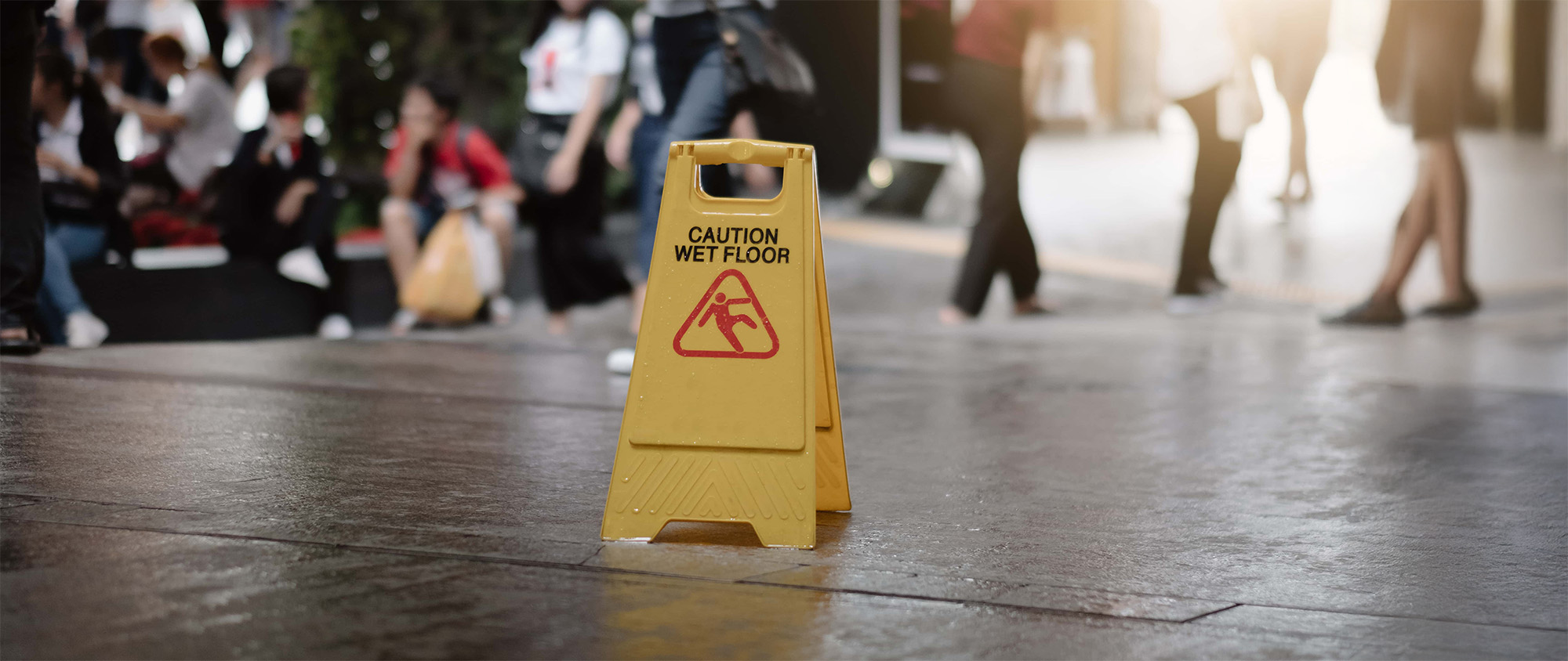 Sign showing warning of caution wet floor