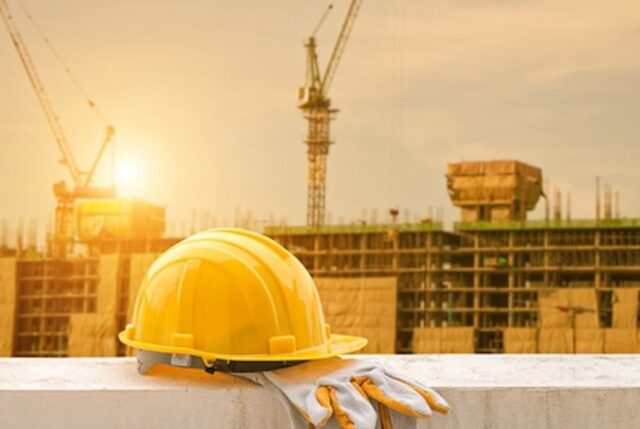 a hard hat on a construction site